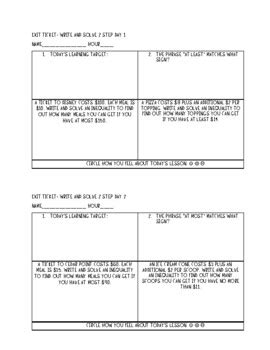 Solving Two Step Inequalities Word Problems Coloring Page and Exit Tickets