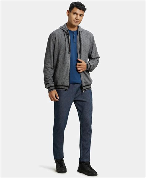 Buy Super Combed Cotton French Terry Hoodie Jacket with Ribbed Cuffs ...