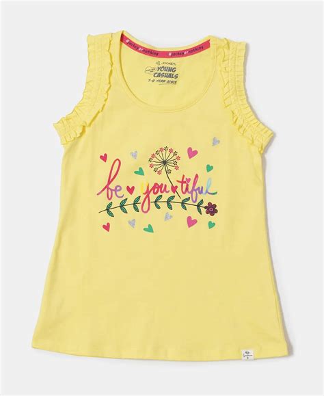 Buy Girl's Super Combed Cotton Graphic Printed Tank Top - Yellow Cream ...
