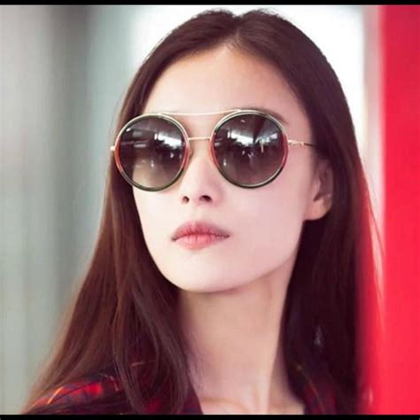 Gucci Gold Frame & Green Gradient Lens Women’s Round Sunglasses