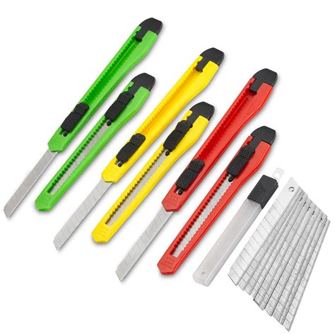 Fixson Box Cutter Utility Knife (6 PACK) Retractable Razor Blades ...