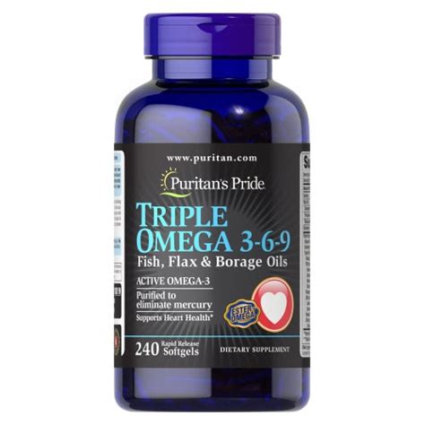 Buy Triple Omega 3-6-9 Fish Flax & Borage Oils 240 Softgels By Puritan ...