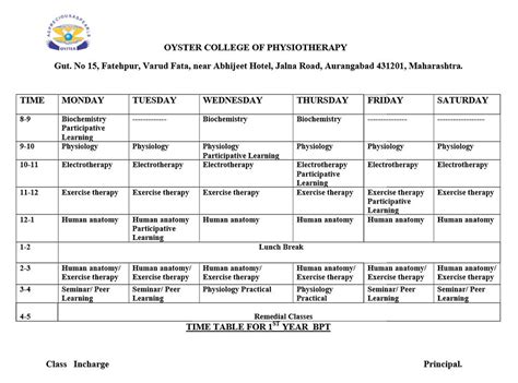 Time Table | OYSTER COLLEGE