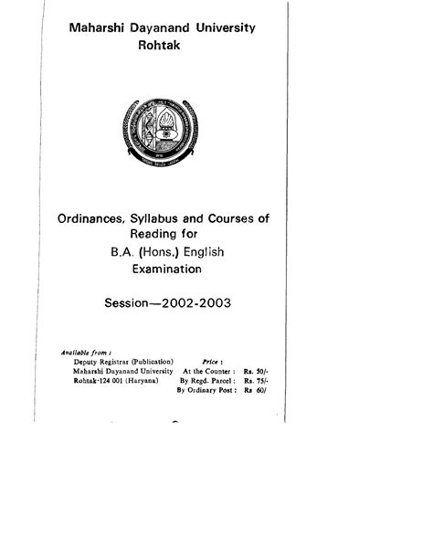 Mdu ba subjects list - English honours - MD University - Studocu