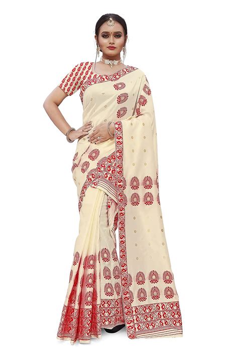 Buy S Kiran's Women's Plain Weave Art Silk Mekhela Chador Saree With ...