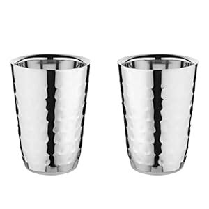 Buy Stainless Steel Double Wall Tea Glass Coffee Mugs Set | Hammered ...
