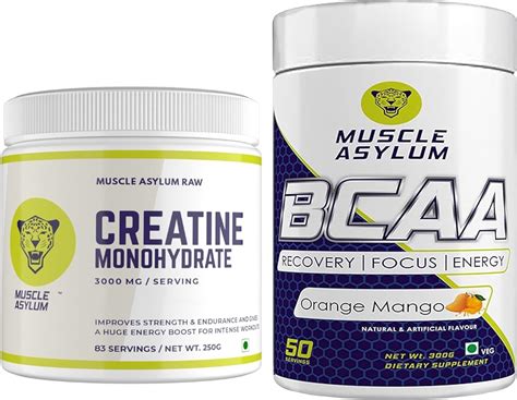 Muscle Asylum Creatine monohydrate powder - (Unflavoured) 250gm & BCAA ...