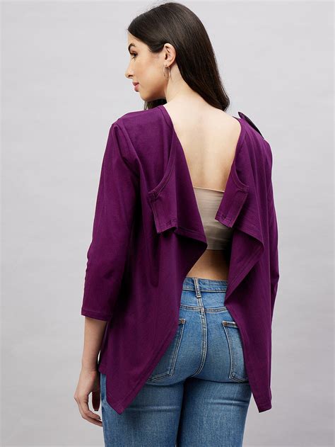 Buy Women's Maroon Open Back Length Sleeve Plain Adaptive Top Online ...