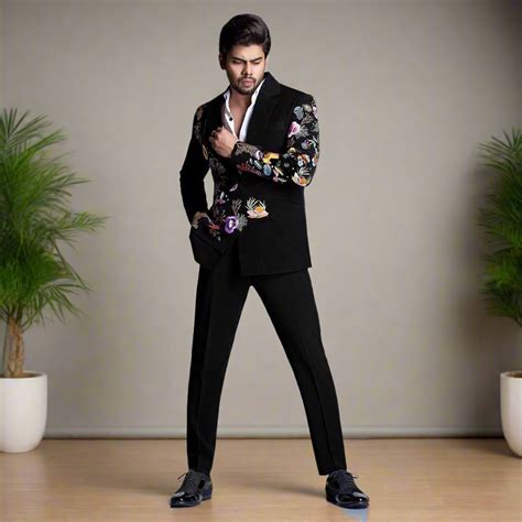 en's Exclusive Black Multi-Color Embellished Stylish Tuxedo Suit – Exc ...