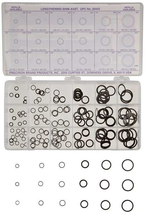 Spring Steel Round Lengthening Shim Assortment (270 Piece),Inch, With ...