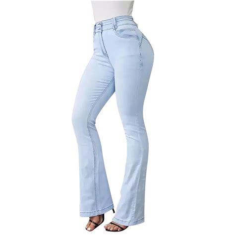 VSSSJ Flare Jeans for Women Fashion Casual Pocket Button High Waisted ...