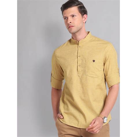 Buy AD By Arvind Heathered Mandarin Collar Shirt Online