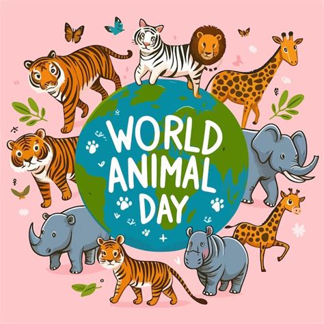 World animal day celebration with different type of cartoon animals ...