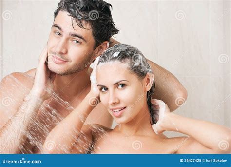 Couple in shower stock image. Image of enjoyment, caucasian - 26427425