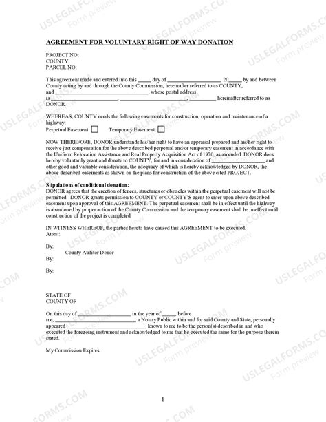 Agreement for Voluntary Right of Way Donation | US Legal Forms