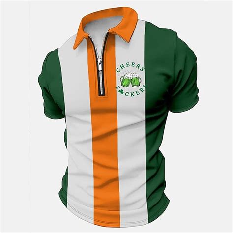 St.Patrick's Day Men's Zip Polo Polo Shirt Golf Shirt Beer Saint ...