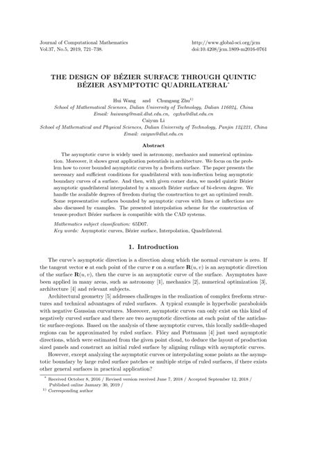 Global Science Press: The Design of Bézier Surface Through Quintic ...