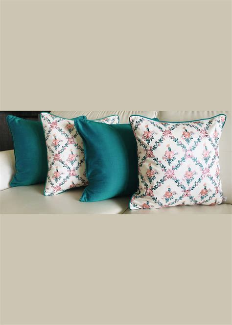 Get Embroidered Cushion Covers- Set Of 4- 16 X 16 Inches- Paradise ...