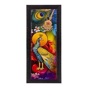 eCraftIndia 'Dancing Peacock' UV Art Painting (Synthetic Wood, 18 cm x ...