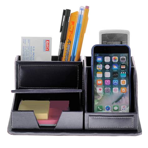 PU Leather Multi-Function Desk Stationery Organizer Storage Pen Pencil ...