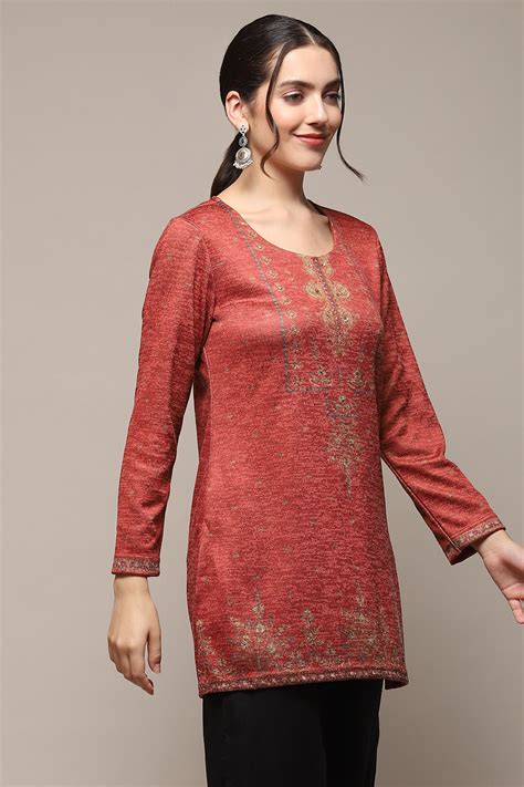 Blue & Rust Poly Cotton Straight Printed Kurti at Biba India