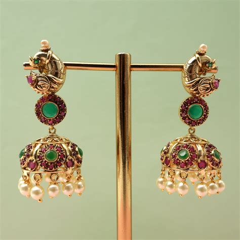 Antique Nagasi AD Peacock Bridal Jhumkas