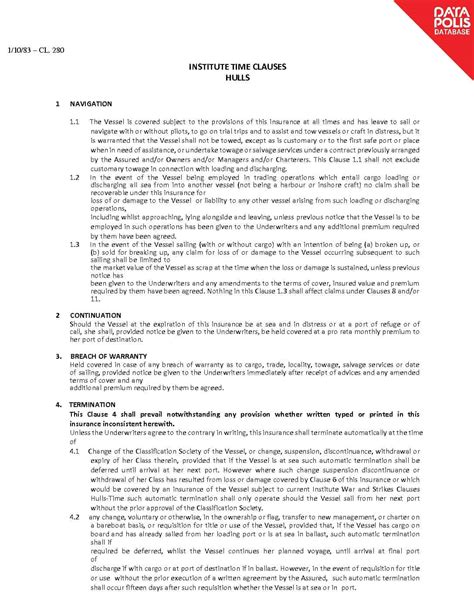 Institute Time Clauses – Hulls – 1-10-83 – CL. 280 - Data Polis