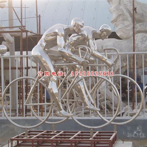 不锈钢骑自行车雕塑 抽象人物雕塑 -宏通雕塑