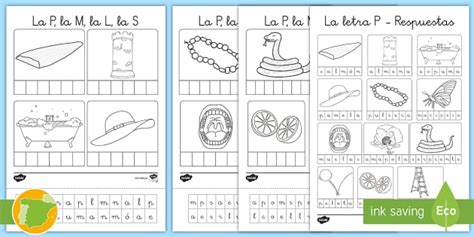 Ficha de cortar y pegar: La P, la M, la L y la S