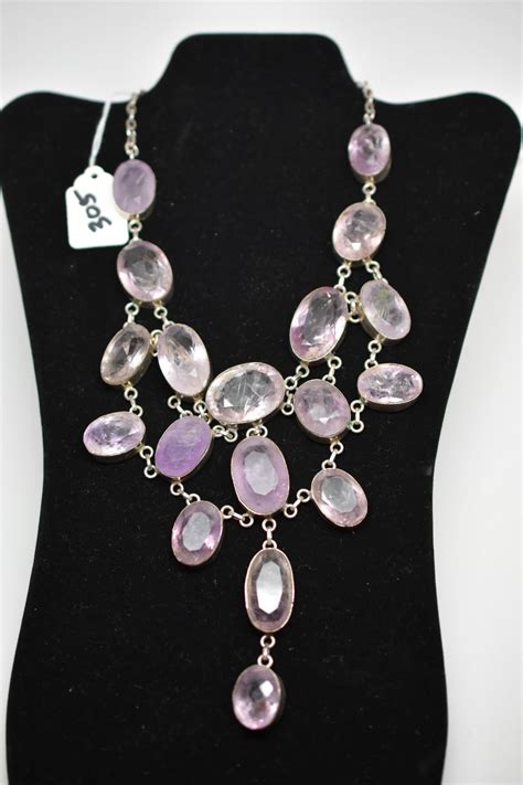 3-Tiered Amethyst & Rose Quartz Necklace, Sterling, 10 Faceted ...