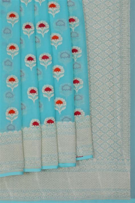 Banarasi Chiffon Blue Saree – Kalanjali
