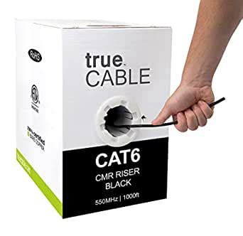 trueCABLE Cat6 Riser (CMR), 1000ft, Black, 23AWG 4 Pair Solid Bare ...