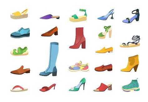 Stylish footwear cartoon vector illustration set. elegant and casual ...