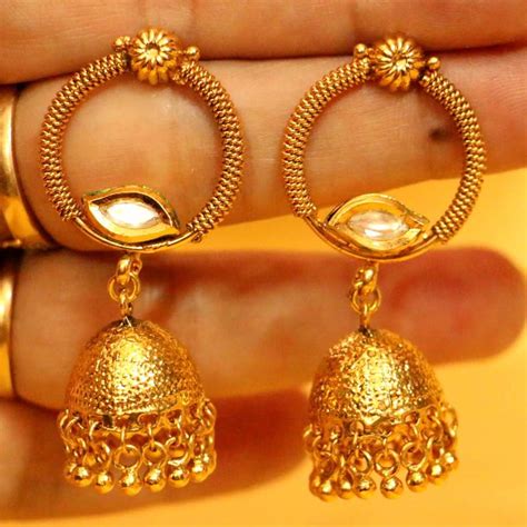Gold Plated Kundan look Jhumka's – Sanvi Jewels