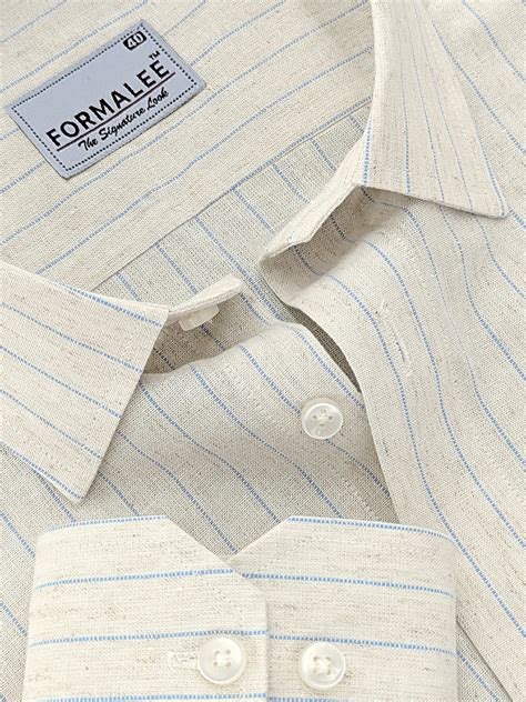 Imperial Luxurious Linen Cotton Blue Dotted Line On Cream Formal Shirt ...