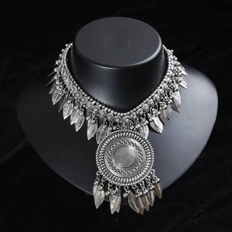 SheCARIO Navratri Oxidised Silver Boho Antique Choker Necklace Black ...