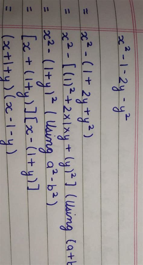 factorise the following expression : x^2 -1 -2y -y^2 - Brainly.in