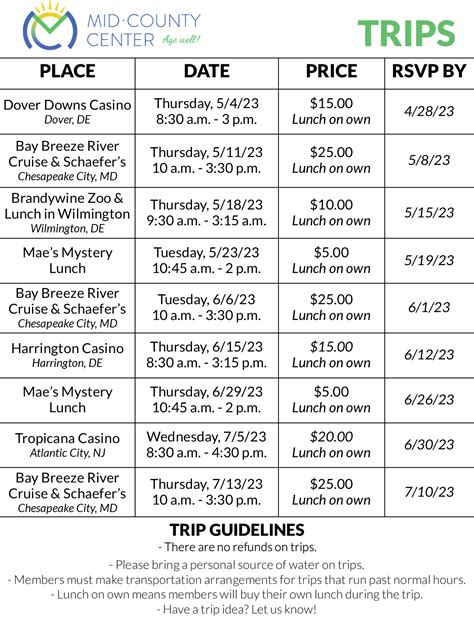 Trips - Mid County Senior Center