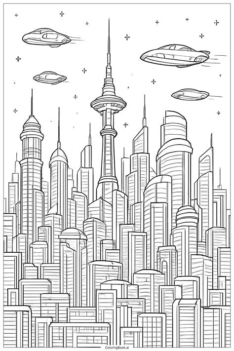Cool Galactic City Coloring Page (Free PDF&PNG Printable)