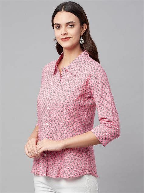 Divena Baby Pink Block Printed Casual Women Shirts – divena world