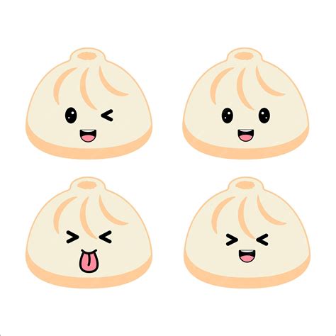 Premium Vector | Set of Cute kawaii dumpling with eyes and smile emoji. Traditional asian ...