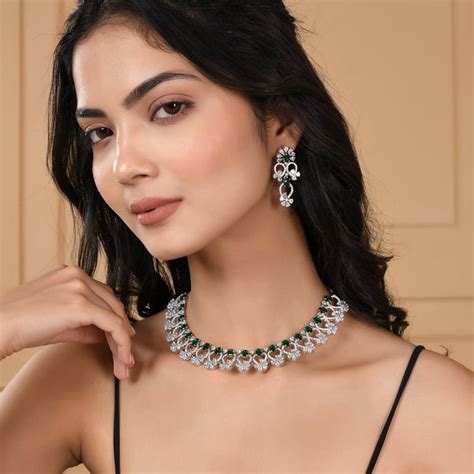 Heavily Embellished Brass Silver Plated Jewellery Set – VOYLLA