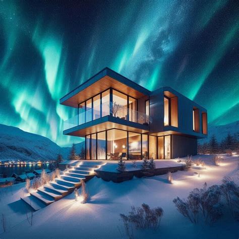 A house with the aurora borealis in the background | Premium AI ...