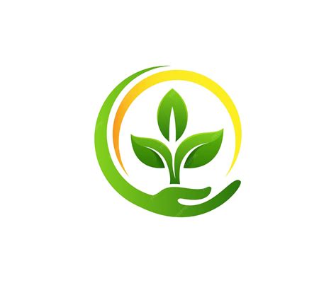 Premium Vector | Green plant logo with a hand and a circle