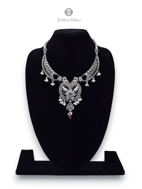 92.5 Oxidised Silver Royal Peacock Heritage Necklace For Womens Mannj ...