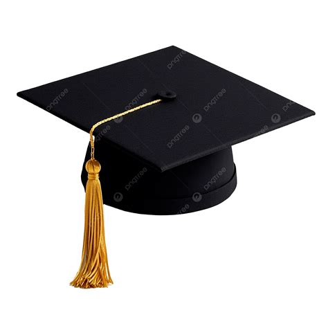 A Black Graduation Cap With Gold Tassel On Transparent Background ...