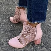 Women's White Lace Ankle Boots with Transparent Block Heel - Perfect ...