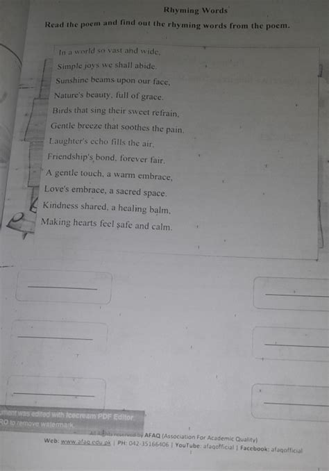 Solved: Rhyming Words Read the poem and find out the rhyming words from ...