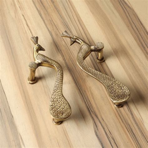 Brass Peacock Design Door Handle Pair, Brown – Two Moustaches Store