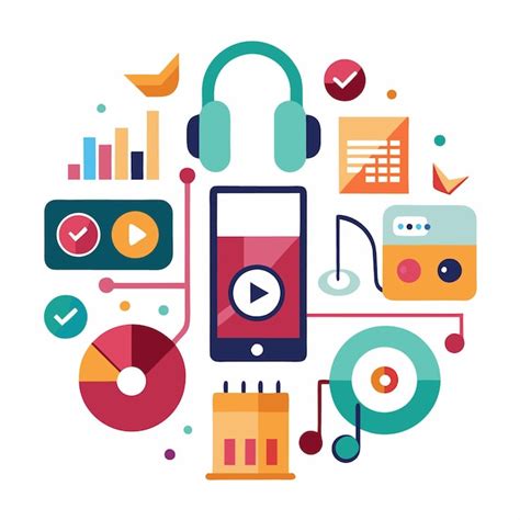 Abstract illustration of audio and video technology with headphones a ...